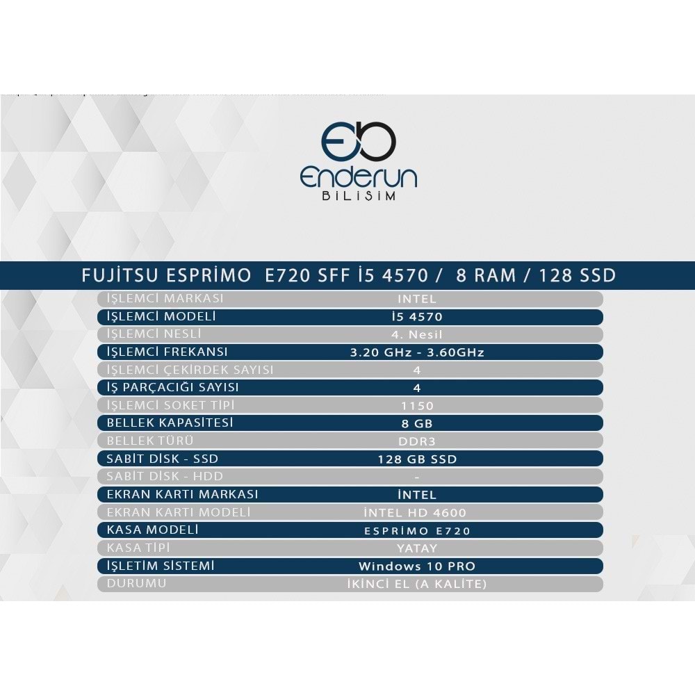 FUJİTSU ESPRİMO E720 SFF İ5 4570 / 8 RAM / 128 SSD OFİS PC (Yenilenmiş Ürün)
