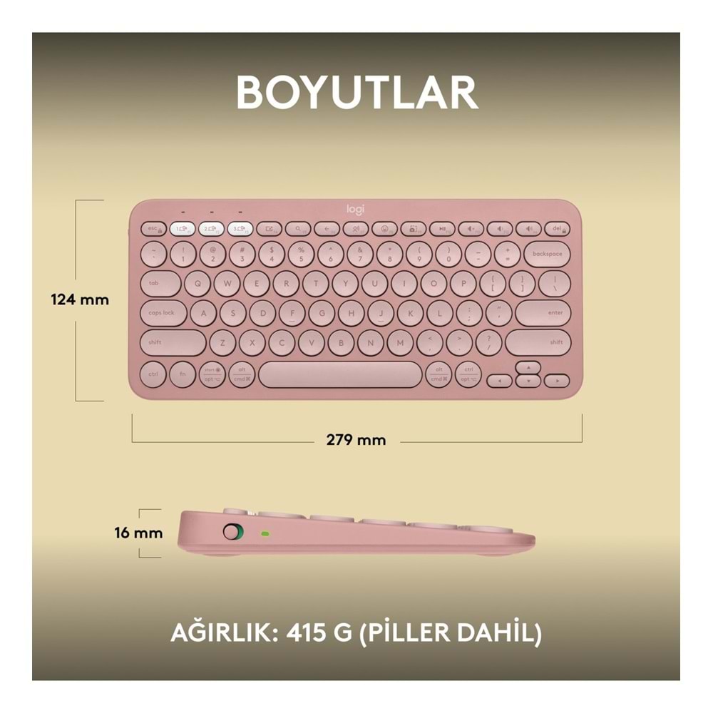 Logitech Pebble Keys 2 K380s Multi-Device Bluetooth Klavye - Pembe
