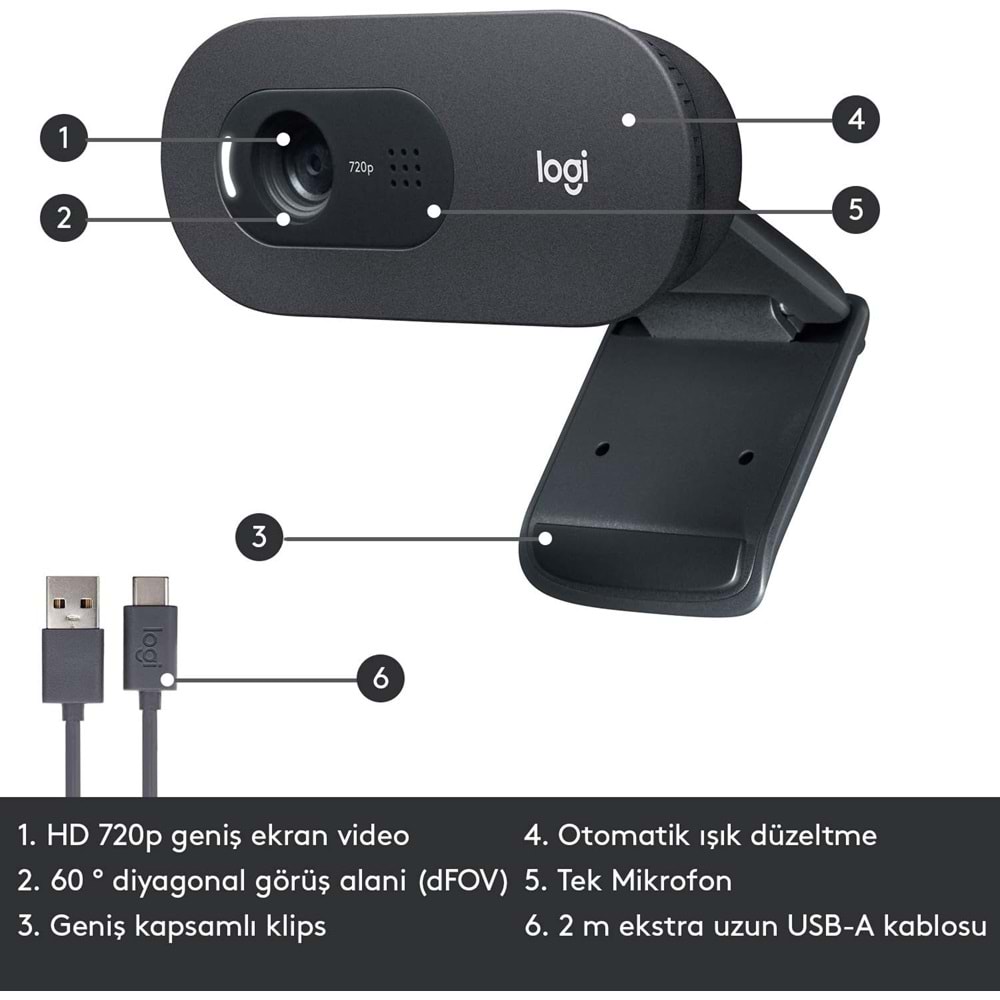 Logitech C505 HD Uzun Mesafeli Mikrofonlu Web Kamerası