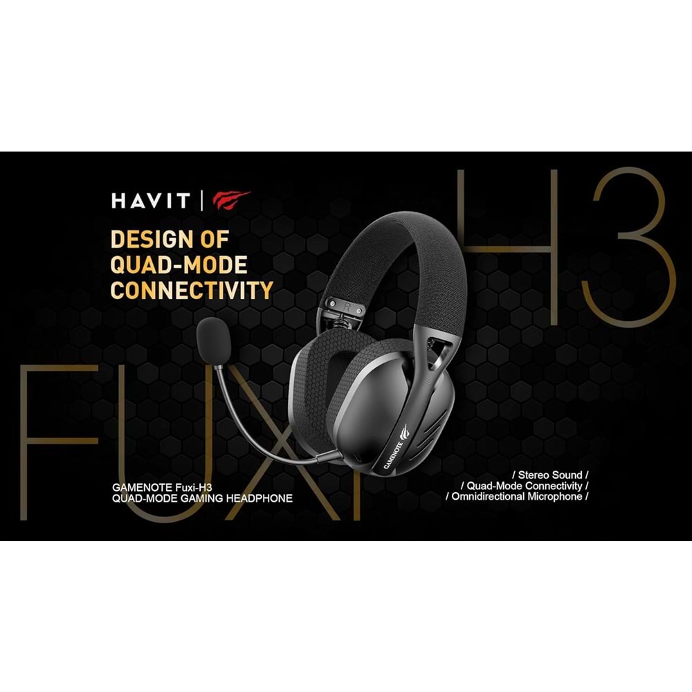 Havit Gamenote Fuxi-H3 Gaming Oyuncu Mikrofonlu Kulaklığı 7.1-4 Modlu (BT, 2.4Ghz, Type-C, 3.5mm)