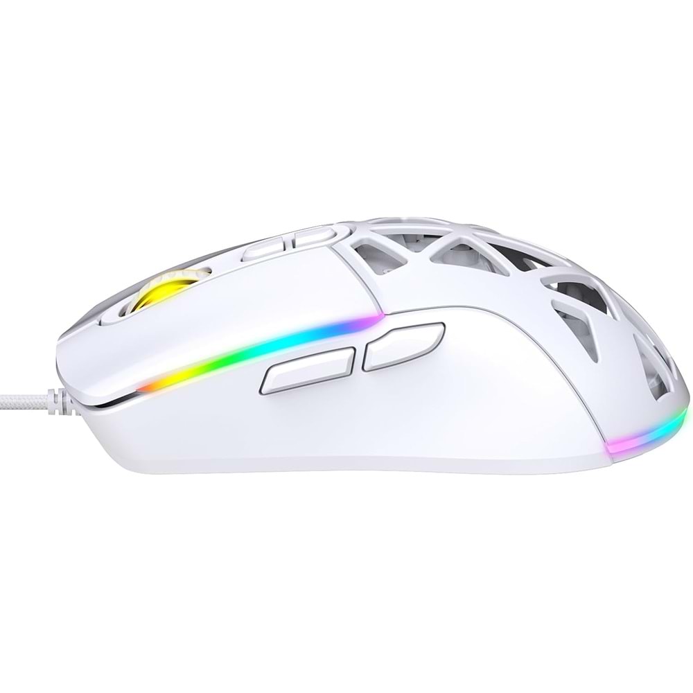 Claws Nexus X1 Beyaz Gaming Mouse – 12800 DPI, RGB Aydınlatma, Makro Yazılım Desteği