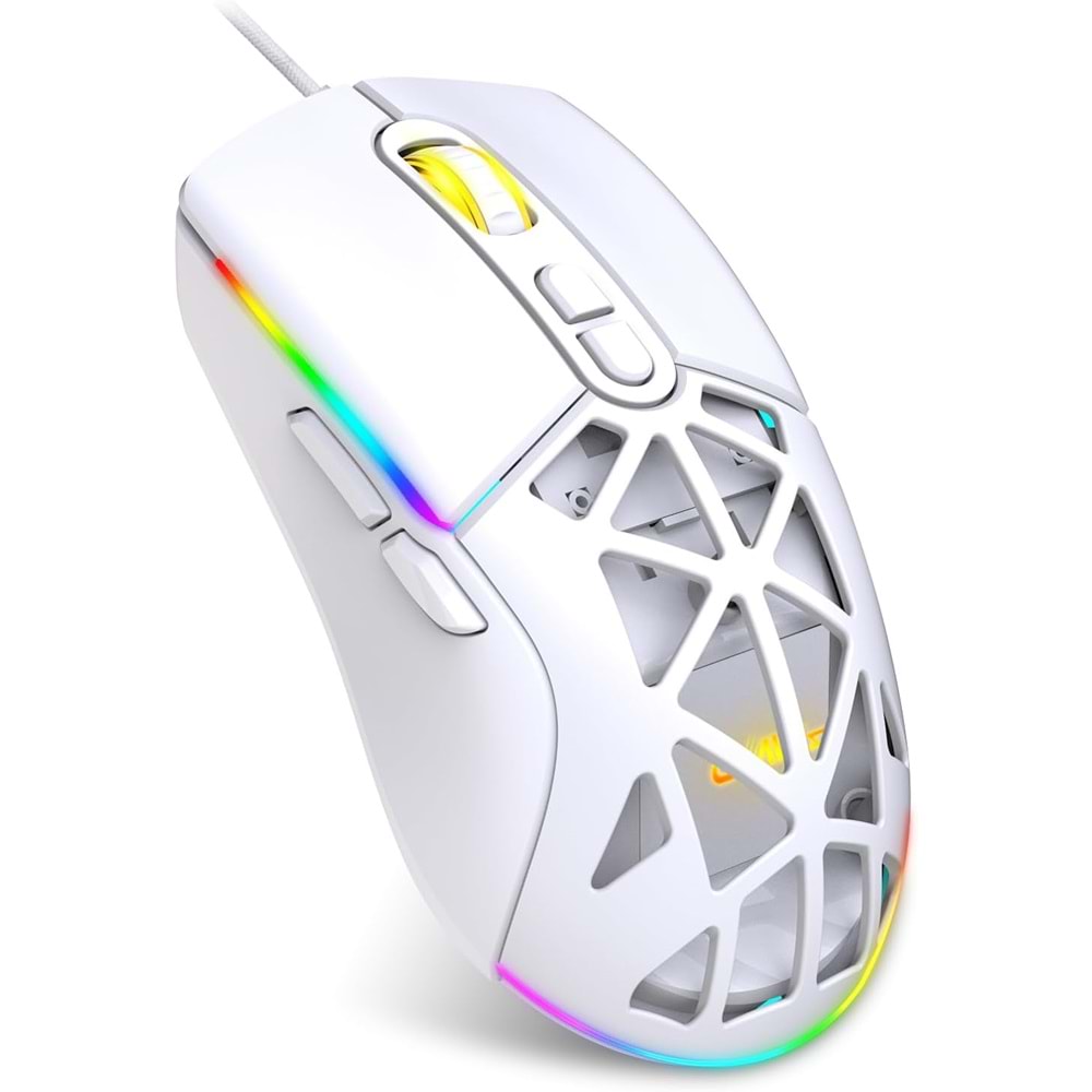 Claws Nexus X1 Beyaz Gaming Mouse – 12800 DPI, RGB Aydınlatma, Makro Yazılım Desteği