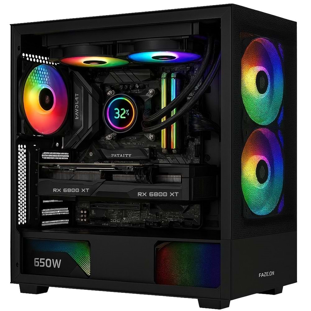 Intel i9-9900K RX 6800 XT 16GB 1 TB Gen4 SSD 240mm ARGB Sıvı Soğutma FAZEON Mesh Kasa 6x Fan 650W Bronze PSU