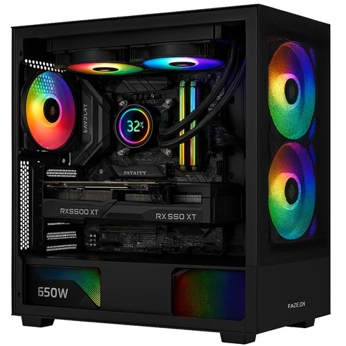 Intel i9-9900K RX 6800 XT 16GB 1 TB Gen4 SSD 240mm ARGB Sıvı Soğutma FAZEON Mesh Kasa 6x Fan 650W Bronze PSU
