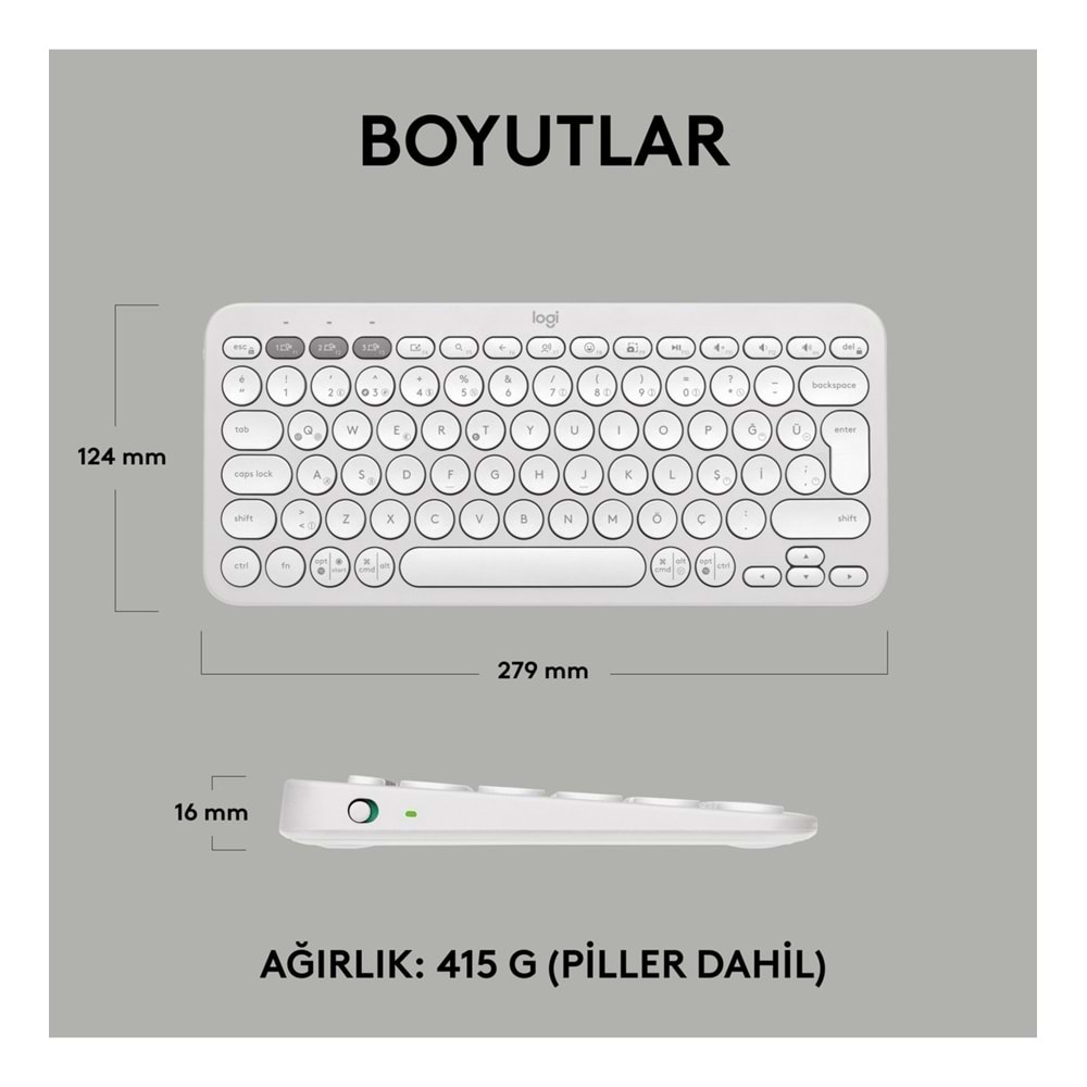 Logitech Pebble Keys 2 K380S 920-011860 Beyaz Kablosuz Klavye