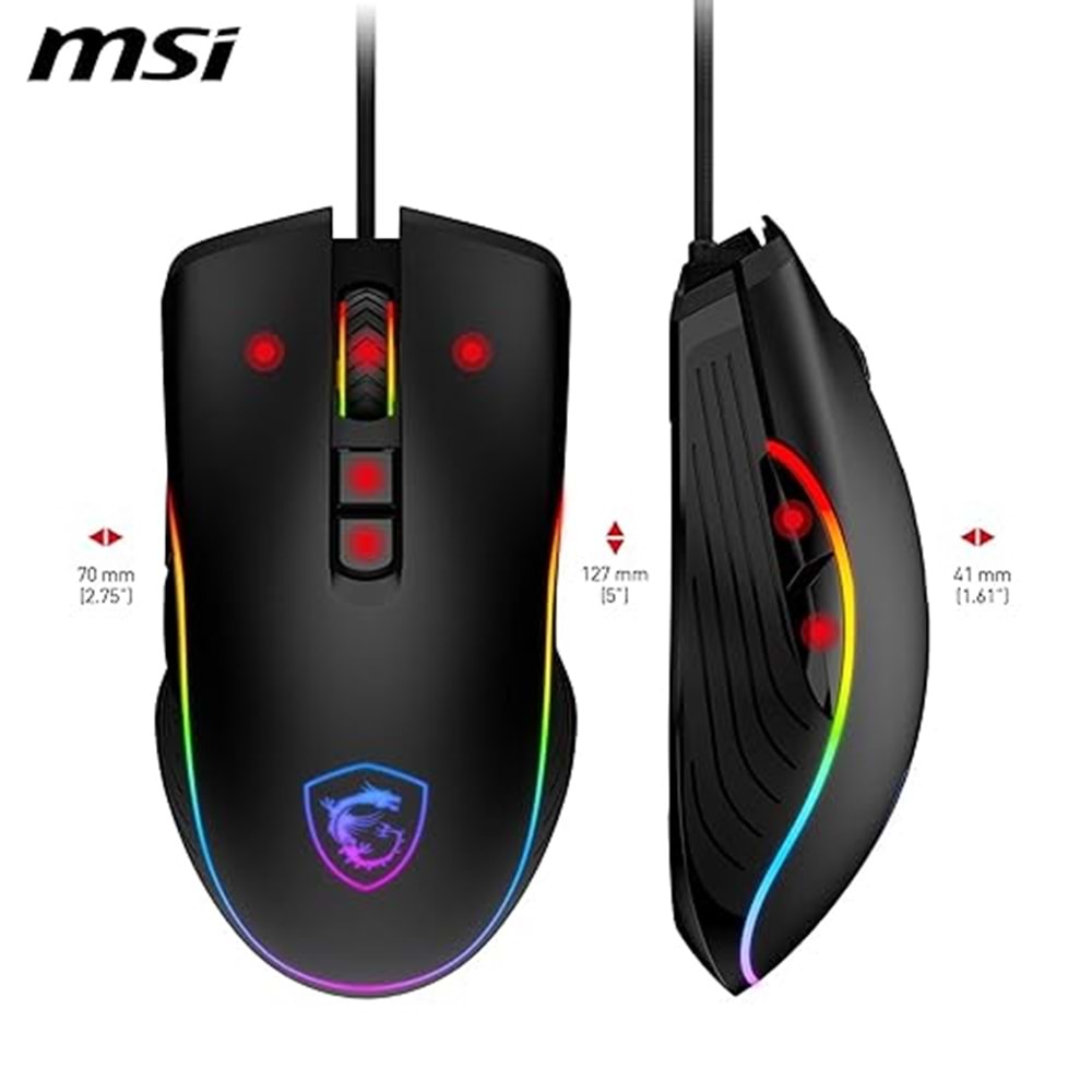MSI Forge GM300 Gaming Mouse – RGB Aydınlatma, 10M Tıklama Ömrü, 4 DPI Seviyesi