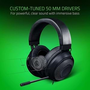 Razer Kraken - Çapraz Platform Kablolu Oyun Kulaklığı (Özel Ayarlı 50mm Sürücüler, Tek Yönlü Mikrofon, Hat içi kontrollerle 3,5 mm Kablo, Çapraz Platform Uyumlu) Siyah