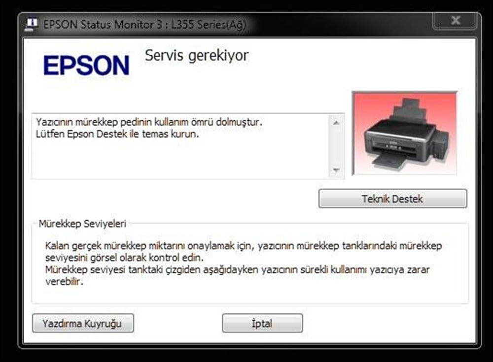 Epson L3250/L3251/L3252/L3210/L3211/L3256 Emici Dolu Hatası Nedir?