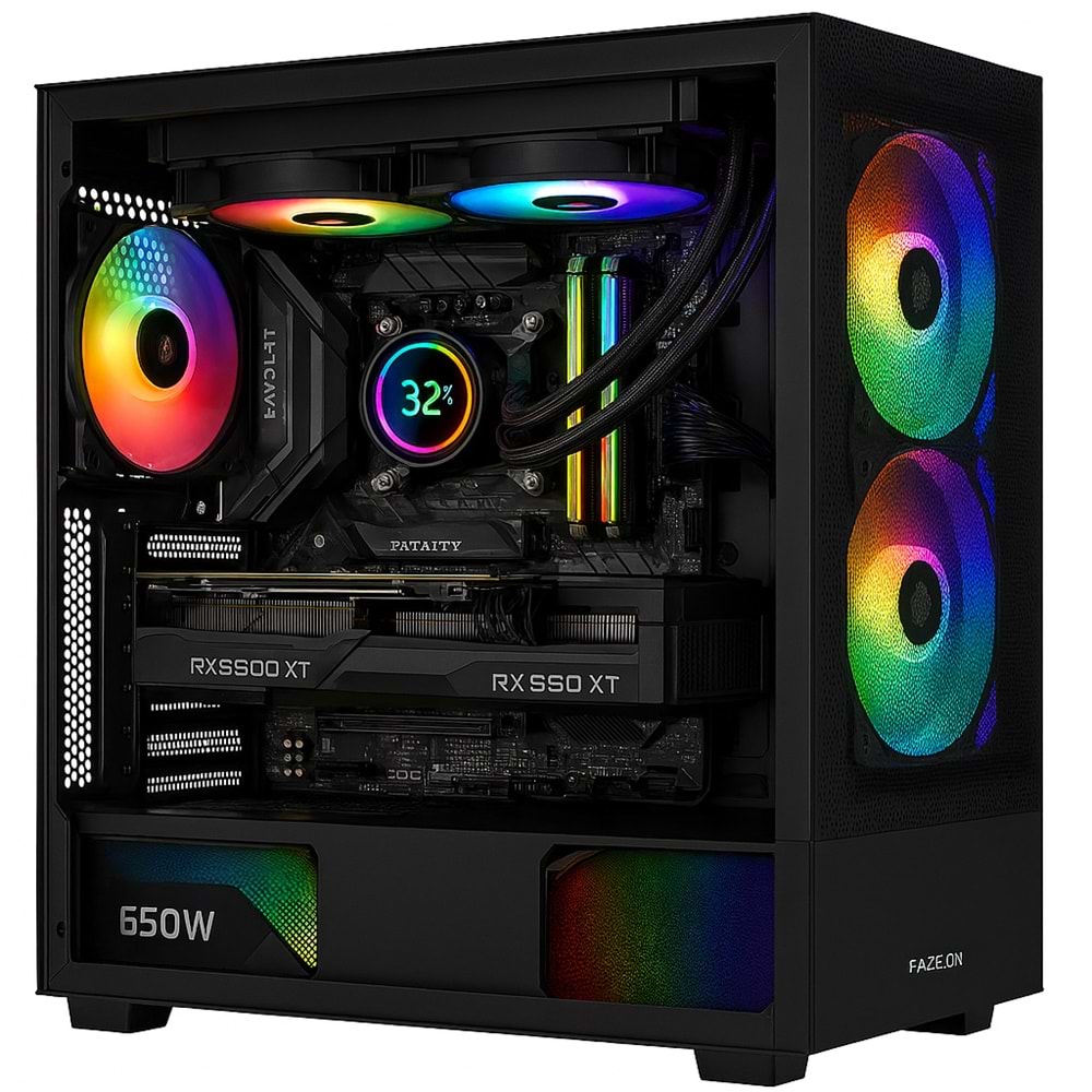 Intel i9-9900K RX 6800 XT 16GB 1 TB Gen4 SSD 240mm ARGB Sıvı Soğutma FAZEON Mesh Kasa 6x Fan 650W Bronze PSU
